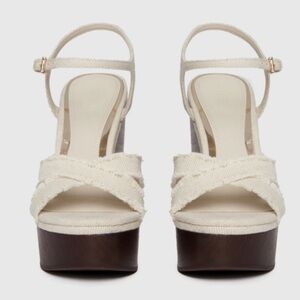 PAIGE Harlow Wedge Elegant Cream Sandals Natural Canvas Women Size 8 NWOB